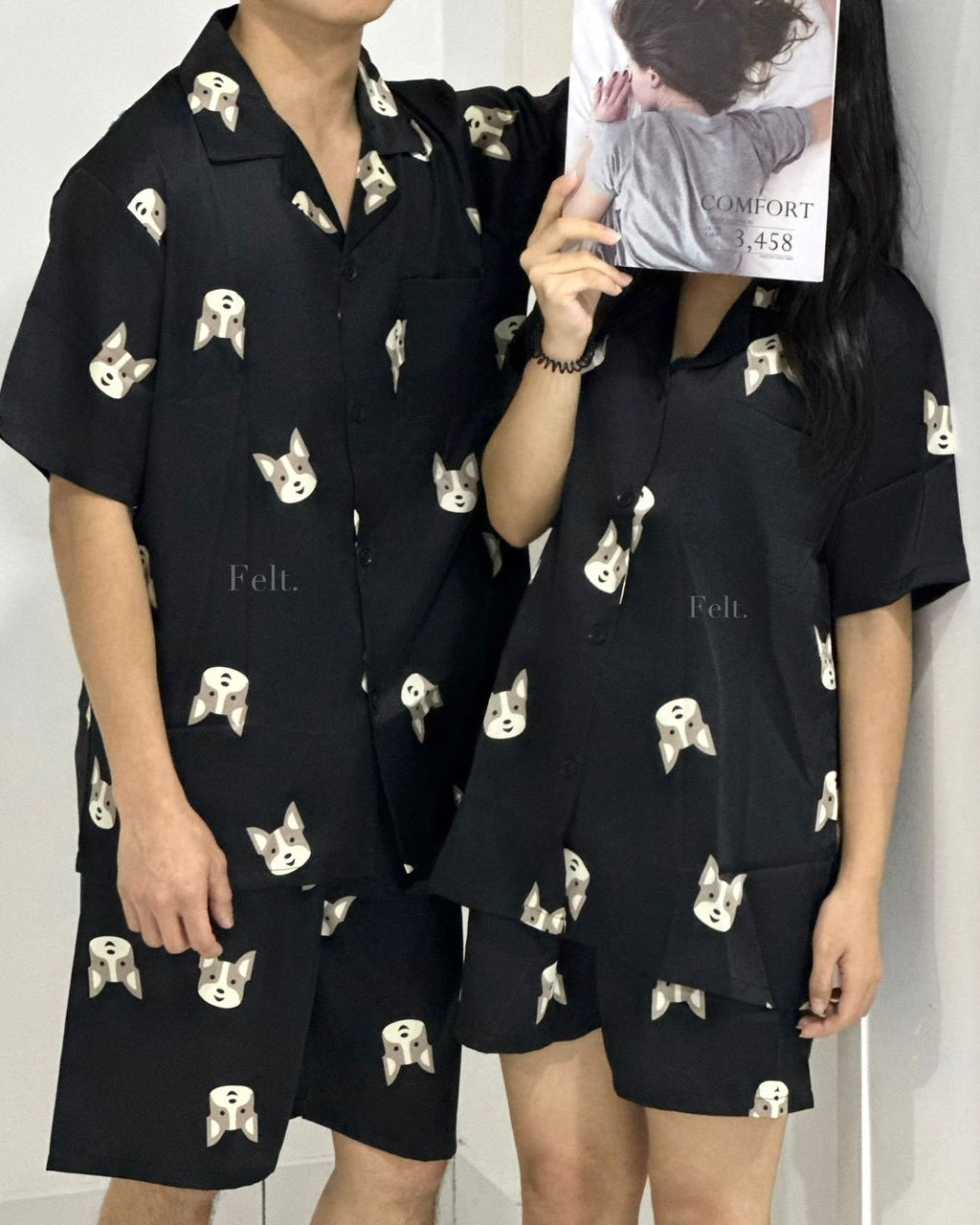 Ice Silk Doggie Pajamas Set (Short Sleeve with Short Pants)