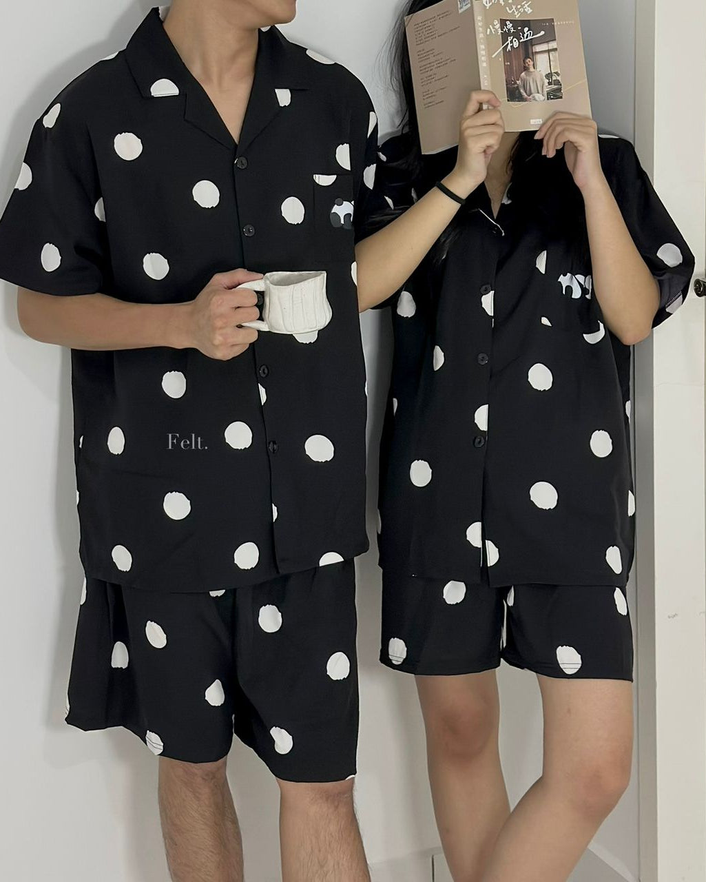Ice Silk Panda Dots Pajamas Set (Short Sleeve with Short Pants)