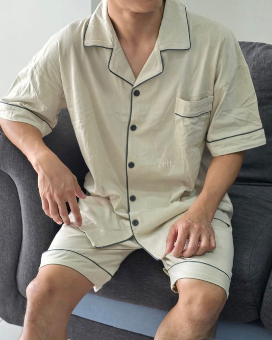 Beige Color Pajamas Set (Short Sleeve with Short Pants)