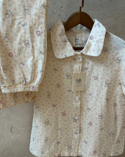 Little Florals Bunny Pajamas Set (Short Sleeve with Long Pants)