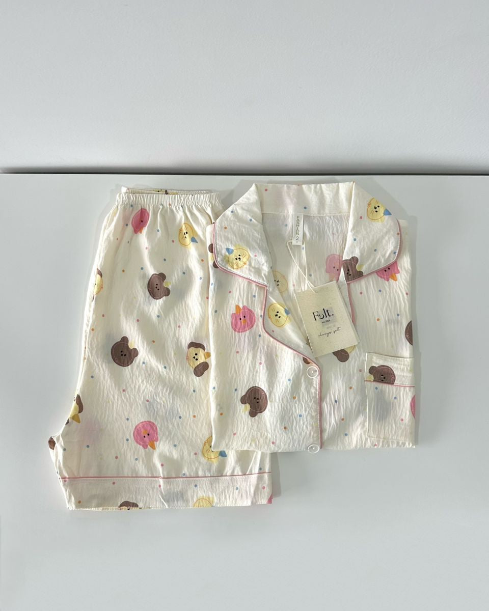 Pink Bear Pajamas Set (Short Sleeve with Short Pants)