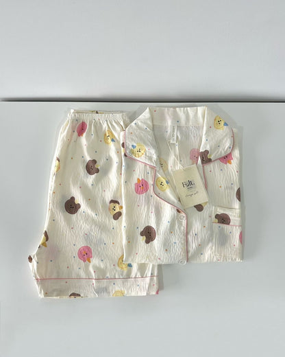 Pink Bear Pajamas Set (Short Sleeve with Short Pants)