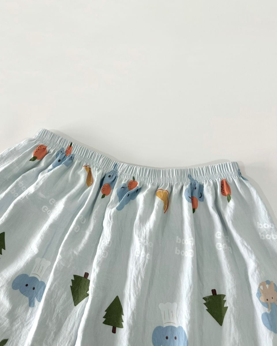 Blue Elephant Pajamas Set (Short Sleeve with Short Pants)