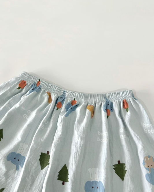 Blue Elephant Pajamas Set (Short Sleeve with Short Pants)