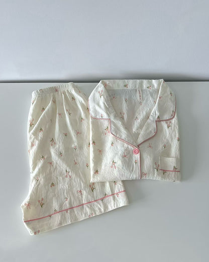 Floral Pajamas Set (Short Sleeve with Short Pants)