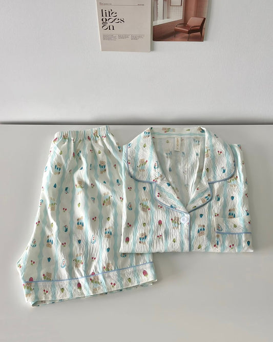 Little Cake Bear Pajamas Set (Short Sleeve with Short Pants）