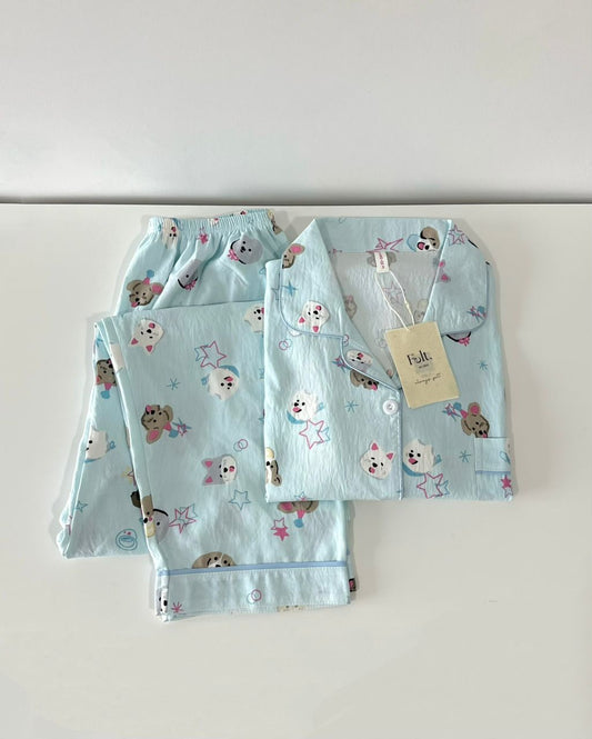 Blue Doggy Pajamas Set (Long Sleeve with Long Pants)