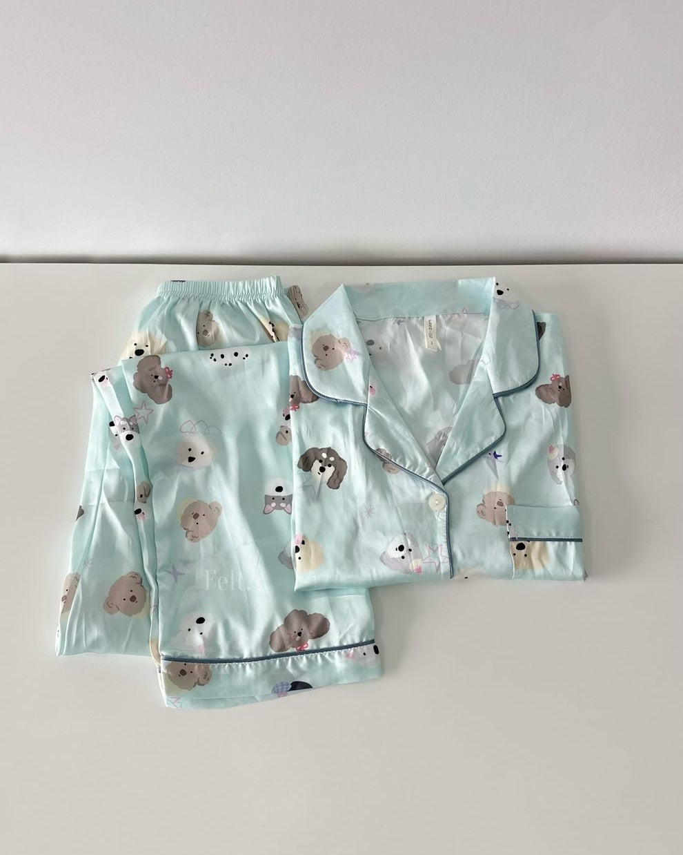 Ice Silk Blue Doggie Pajamas Set (Long Sleeve with Long Pants)