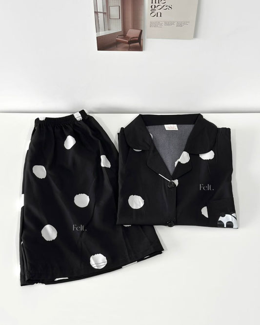 Ice Silk Panda Dots Pajamas Set (Short Sleeve with Short Pants)