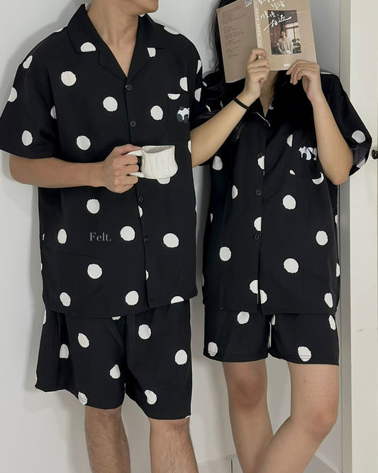 Ice Silk Panda Dots Pajamas Set (Short Sleeve with Short Pants)