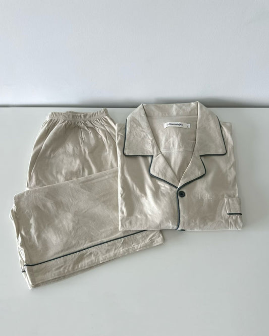 Beige Color Pajamas Set (Short Sleeve with Short Pants)