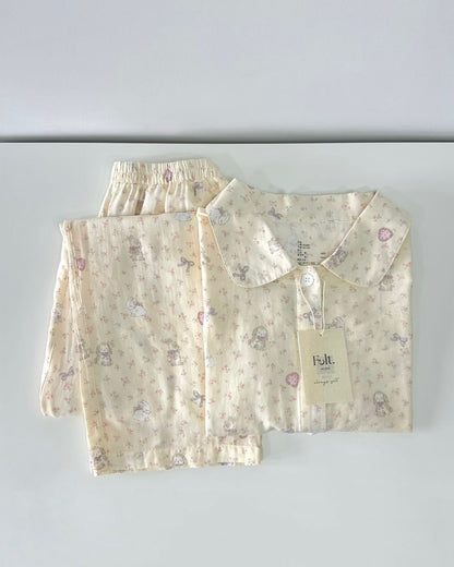 Little Florals Bunny Pajamas Set (Short Sleeve with Long Pants)