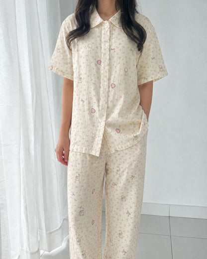 Little Florals Bunny Pajamas Set (Short Sleeve with Long Pants)
