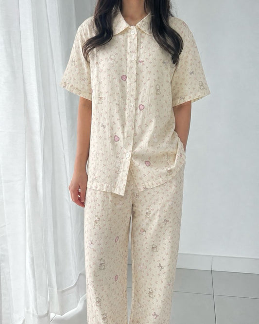 Little Florals Bunny Pajamas Set (Short Sleeve with Long Pants)