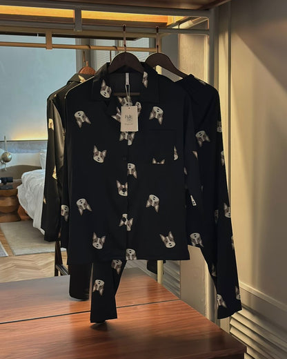 Ice Silk Doggy Couple Pajamas Set (LongSleeve with Long Pants)