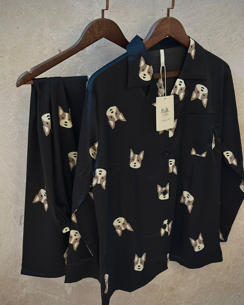 Ice Silk Doggy Couple Pajamas Set (LongSleeve with Long Pants)