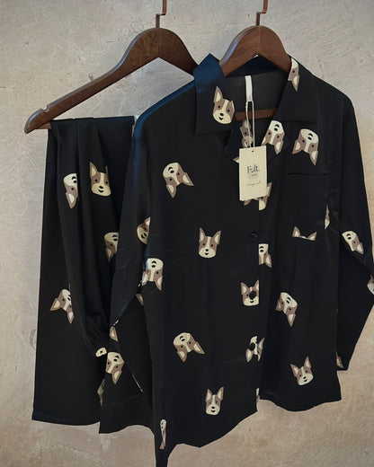 Ice Silk Doggy Couple Pajamas Set (LongSleeve with Long Pants)