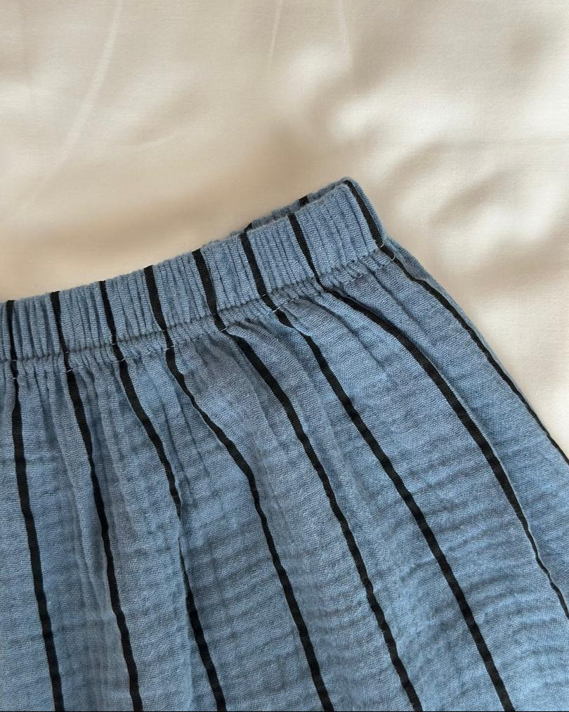 Blue Stripes Pajamas Set (Short Sleeve with Short Pants)