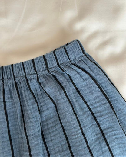 Blue Stripes Pajamas Set (Short Sleeve with Short Pants)