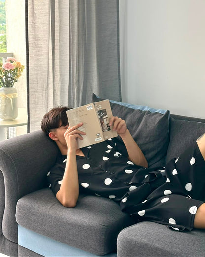 Ice Silk Panda Dots Pajamas Set (Short Sleeve with Short Pants)