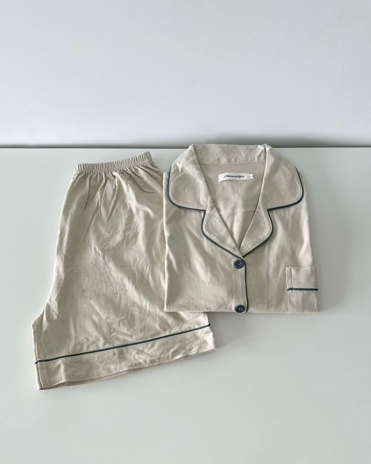 Beige Colour Pajamas Set (Short Sleeve with Short Pants)