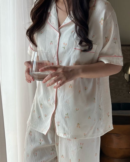 Floral Pajamas Set (Short Sleeve with Long Pants)