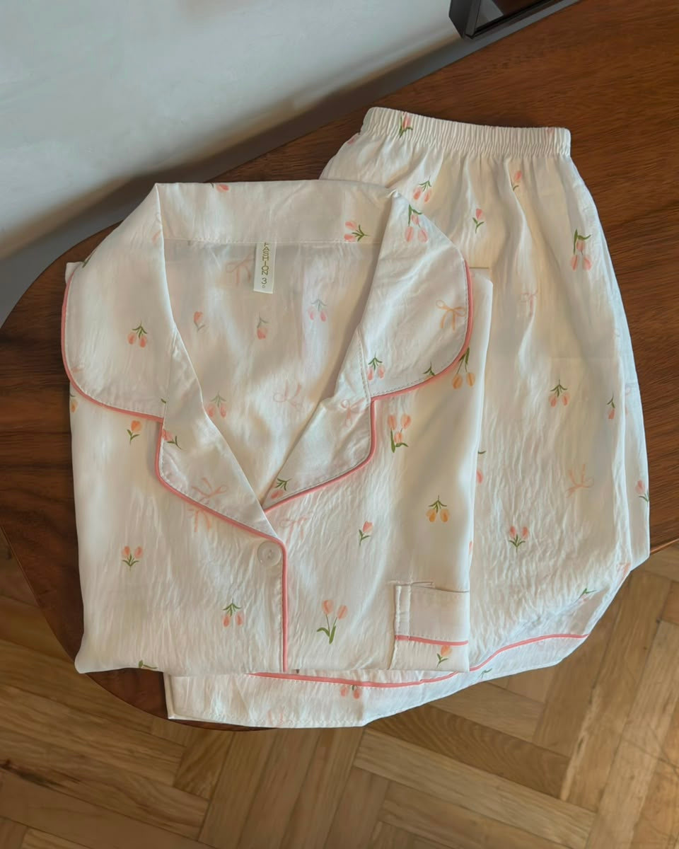 Floral Pajamas Set (Short Sleeve with Long Pants)