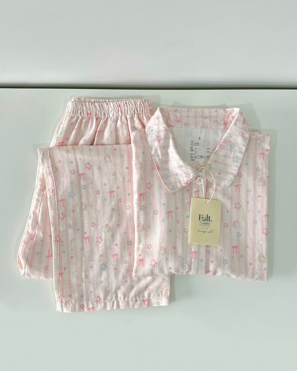 Little Ribbon Stripes Pajamas Set (Short Sleeve with Long Pants)