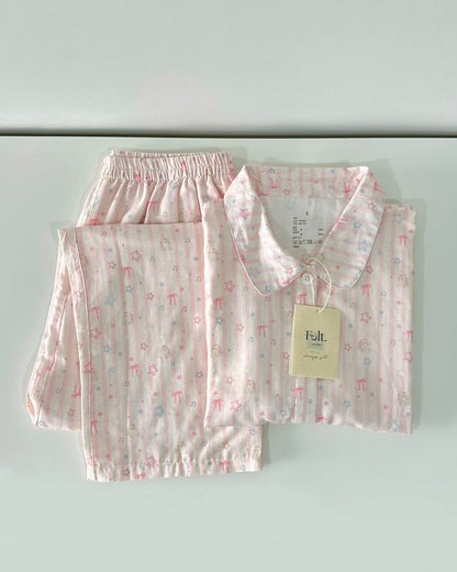 Little Ribbon Stripes Pajamas Set (Short Sleeve with Long Pants)