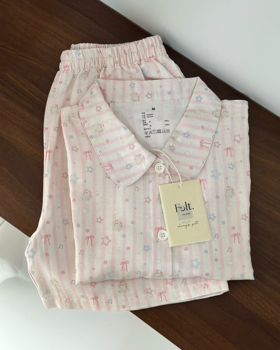 Little Ribbon Stripes Pajamas Set (Short Sleeve with Short Pants)
