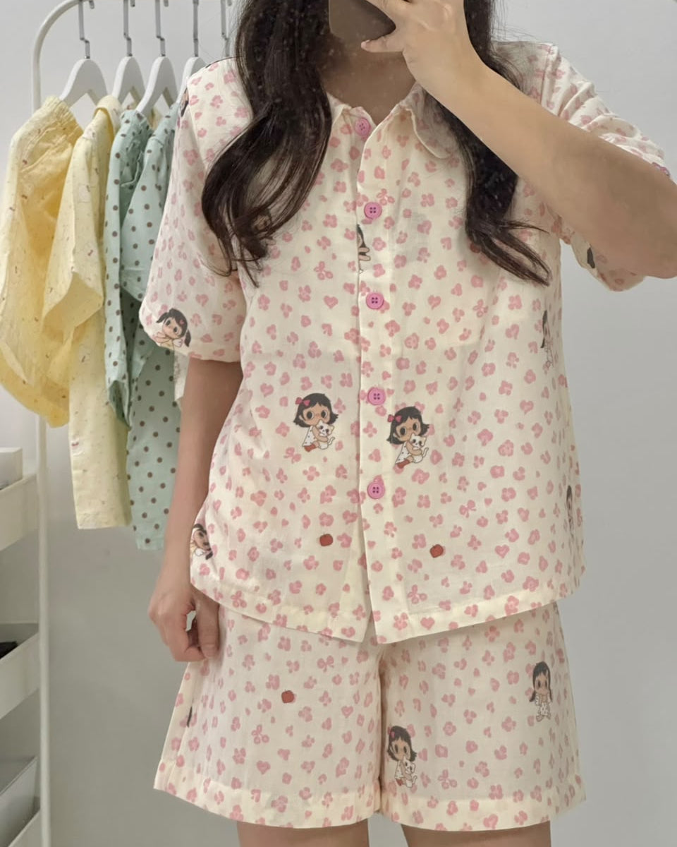 Little Yuy Pink Daydream Pajamas Set (Short Sleeve with Short Pants)
