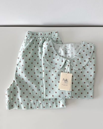 Mint Choco Dots Pajamas Set (Short Sleeve with Short Pants)