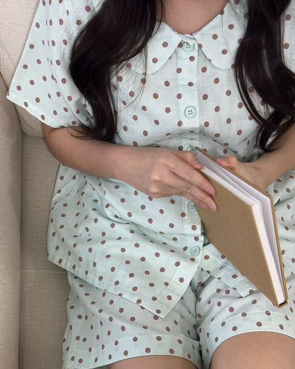 Mint Choco Dots Pajamas Set (Short Sleeve with Short Pants)