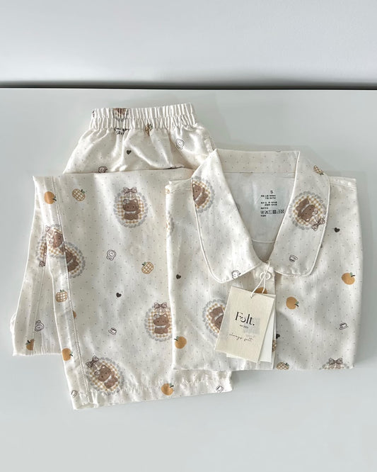 Tangerine Kitty Pajamas Set (Long Sleeve with Long Pants)