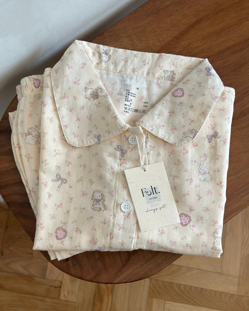 Little Florals Bunny Pajamas Set (Short Sleeve with Long Pants)