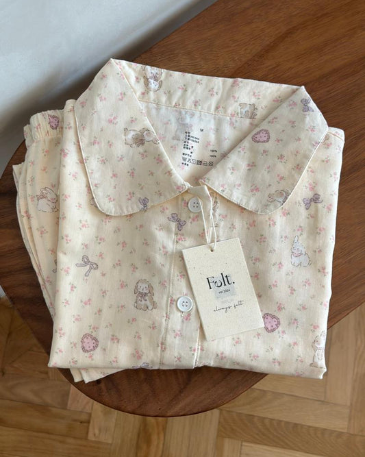 Little Florals Bunny Pajamas Set (Short Sleeve with Long Pants)
