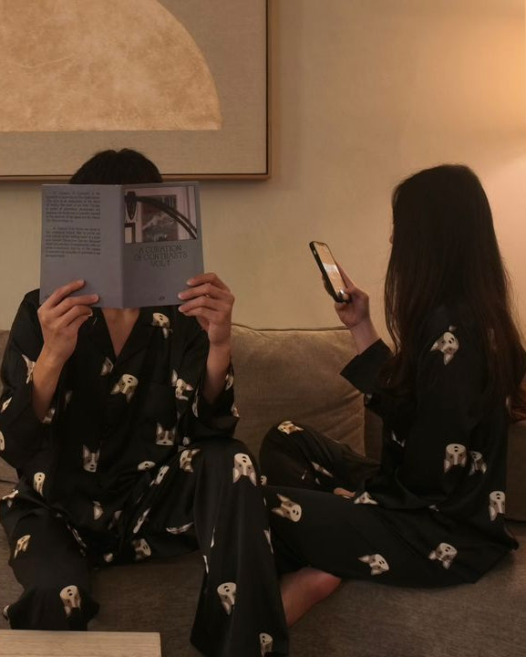 Ice Silk Doggy Couple Pajamas Set (LongSleeve with Long Pants)