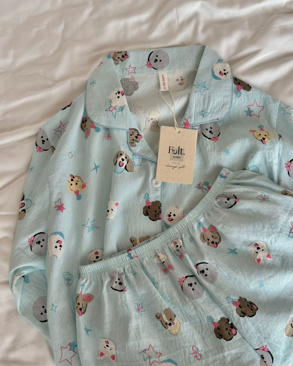 Blue Doggy Pajamas Set (Long Sleeve with Long Pants)