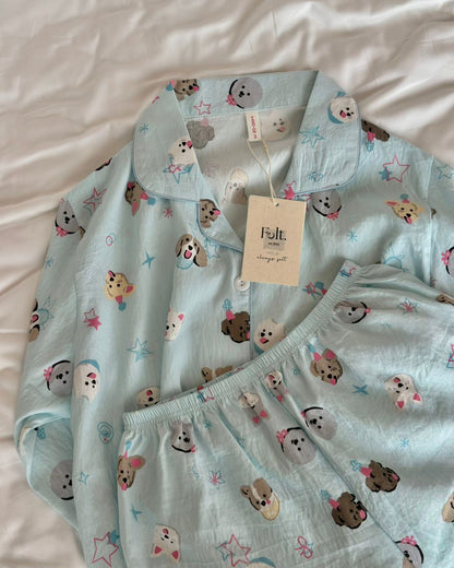 Blue Doggy Pajamas Set (Long Sleeve with Long Pants)