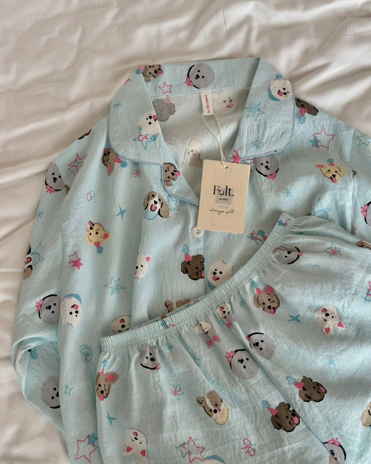 Blue Doggy Pajamas Set (Long Sleeve with Long Pants)