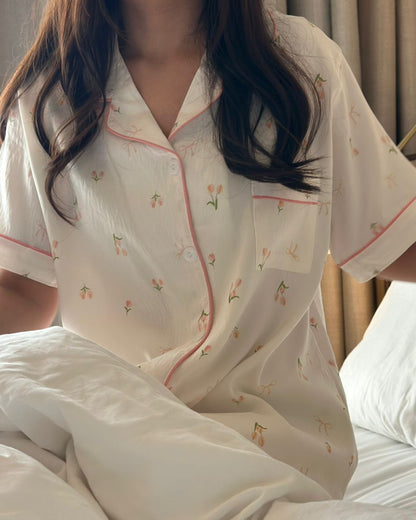 Floral Pajamas Set (Short Sleeve with Short Pants)