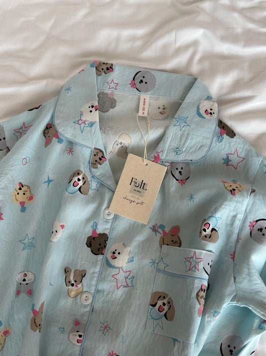 Blue Doggy Pajamas Set (Long Sleeve with Long Pants)