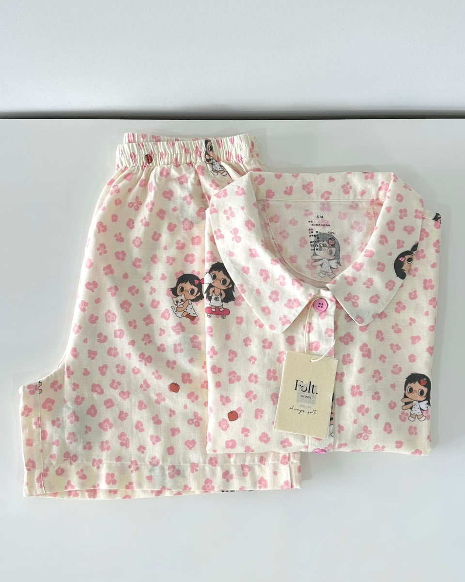 Little Yuy Pink Daydream Pajamas Set (Short Sleeve with Short Pants)