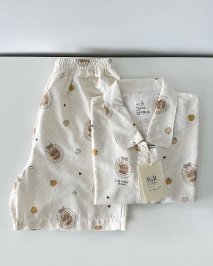 Tangerine Kitty Pajamas Set (Short Sleeve with Short Pants)